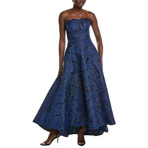 Rene Ruiz Womens  High-Low Jacquard Gown, Blue